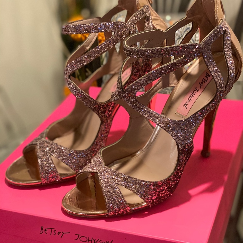 Betsy Johnson Blush Glitter Open Toe Heels